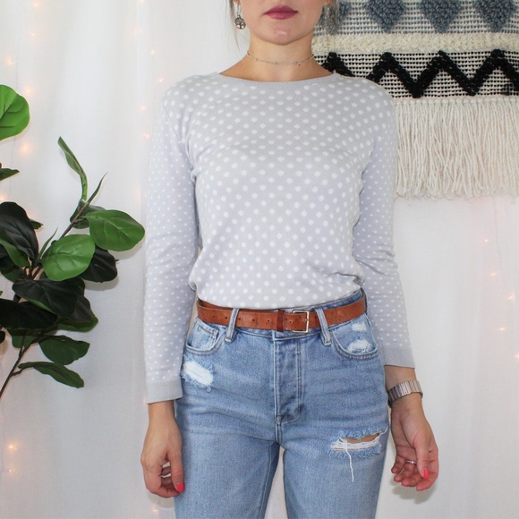 LOFT Sweaters - SOLD LOFT Gray Polka Dot Cotton Back Zip Sweater